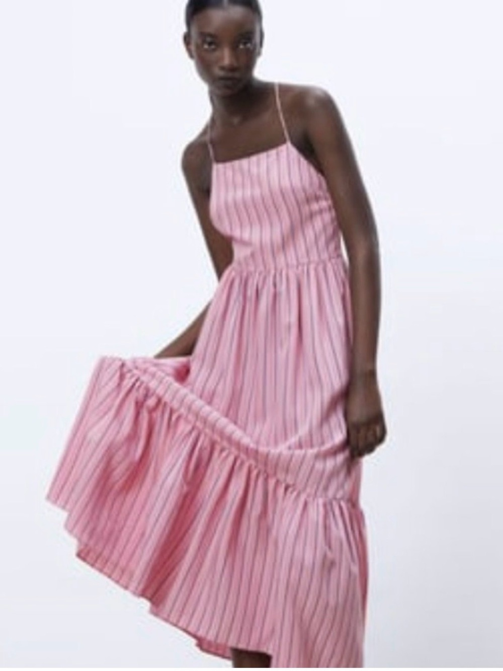 Pink Striped Spaghetti Strap Midi Dress